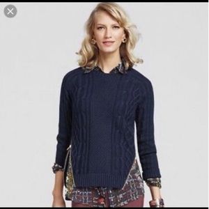 Cabi 899 Open Zipper Front Cable Navy Sweater S